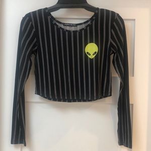 New Crop Stripe knit Alien head top! Very soft & stretchy black white knit! Med.